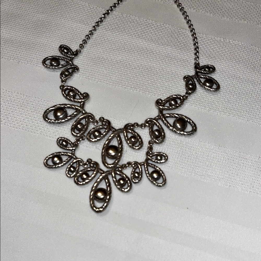 Brighton Silver-Tone Leaf and Teardrop Statement Necklace